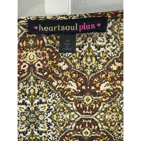 HeartSoul Plus 2X Boho Blouse Bell Sleeve Lace Trim Multicolor Tunic Top - Picture 3 of 8